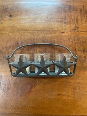 Rustic Metal Star Votive Holder with 3 Glass Cups